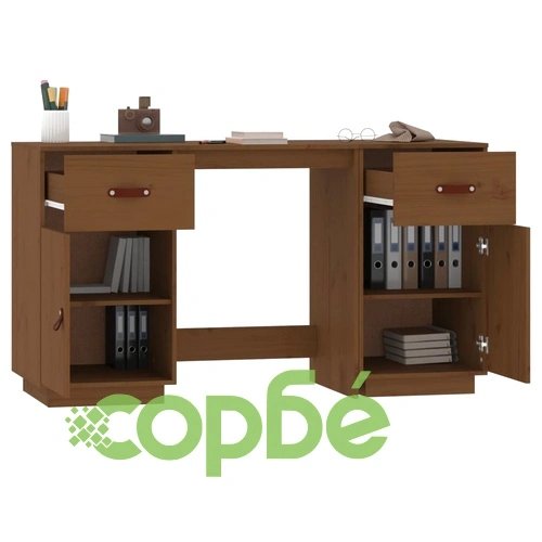 Бюро с шкафове, mеденокафяв, 135x50x75 см, борово дърво масив ➤ топ цена ➤ sorbe.bg