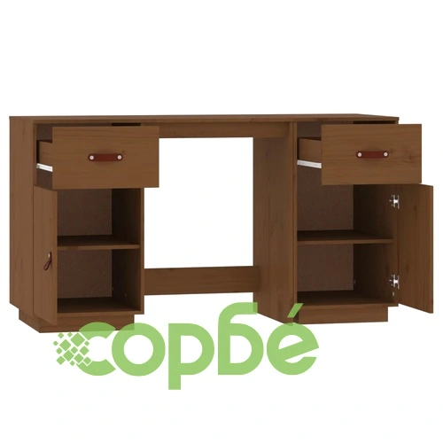 Бюро с шкафове, mеденокафяв, 135x50x75 см, борово дърво масив ➤ топ цена ➤ sorbe.bg
