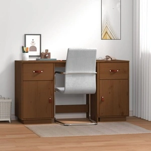 Бюро с шкафове, mеденокафяв, 135x50x75 см, борово дърво масив