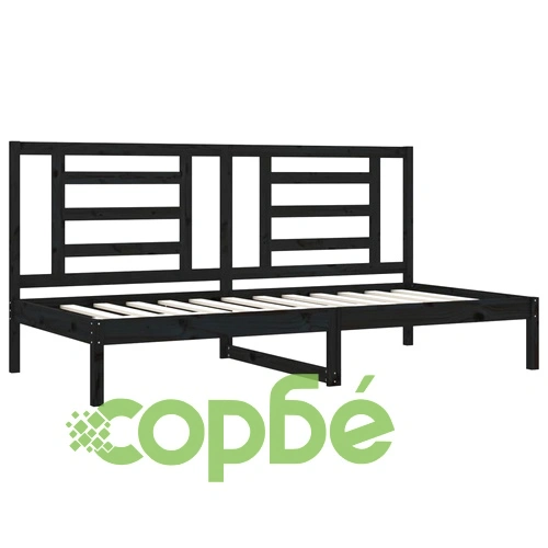 Дневно легло, черно, борово дърво масив, 90x200 см ➤ топ цена ➤ sorbe.bg