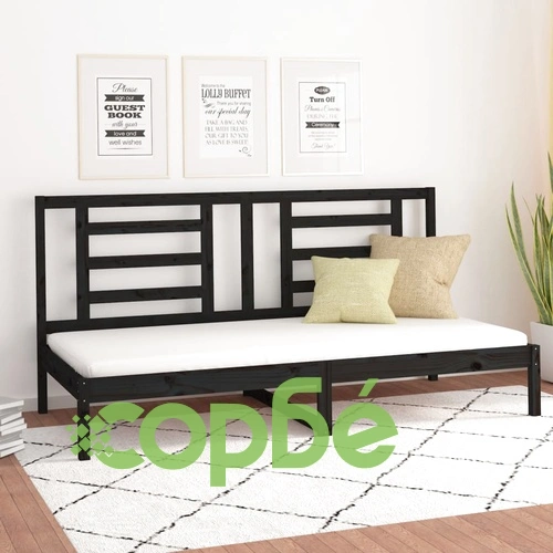 Дневно легло, черно, борово дърво масив, 90x200 см ➤ топ цена ➤ sorbe.bg