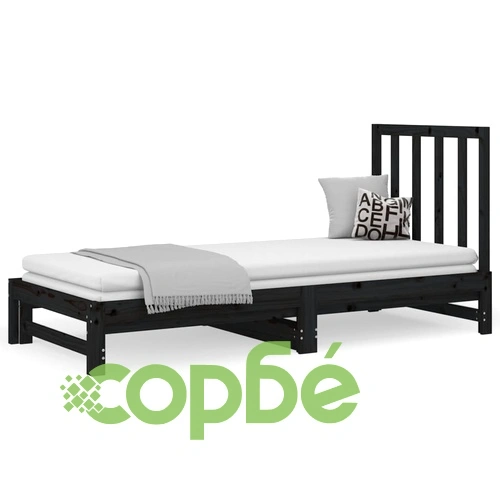 Разтегателно дневно легло, без матрак, черно, 2x(90x200) см ➤ топ цена ➤ sorbe.bg