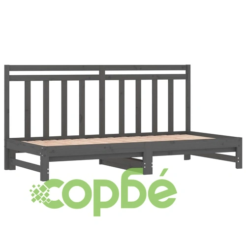 Разтегателно дневно легло, сиво, 2x(80x200) см, бор масив ➤ топ цена ➤ sorbe.bg