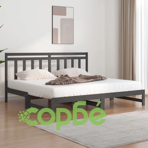 Разтегателно дневно легло, сиво, 2x(80x200) см, бор масив ➤ топ цена ➤ sorbe.bg
