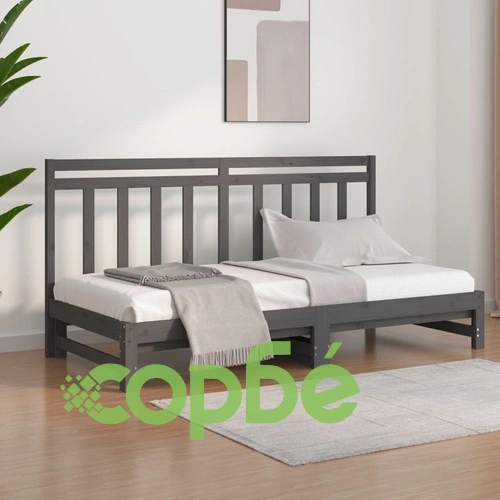 Разтегателно дневно легло, сиво, 2x(80x200) см, бор масив ➤ топ цена ➤ sorbe.bg