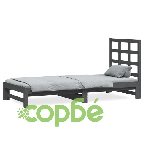 Разтегателно дневно легло сиво 2x(90x200) см борово дърво масив ➤ топ цена ➤ sorbe.bg