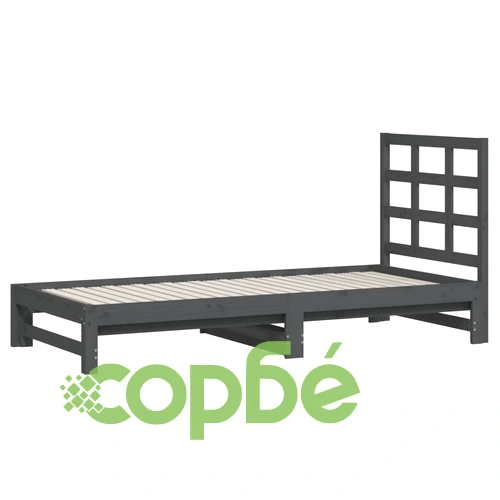 Разтегателно дневно легло сиво 2x(90x200) см борово дърво масив ➤ топ цена ➤ sorbe.bg
