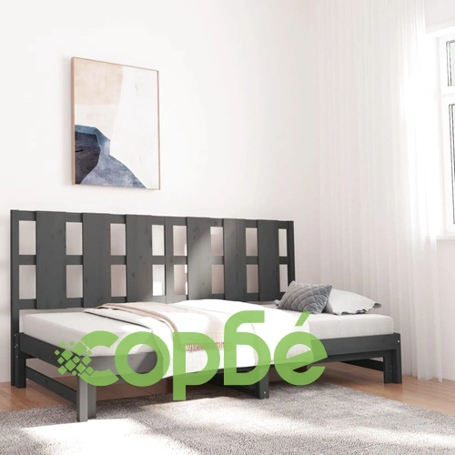 Разтегателно дневно легло, сиво, 2x(80x200) см, бор масив ➤ топ цена ➤ sorbe.bg
