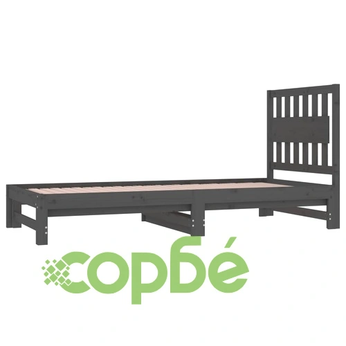 Разтегателно дневно легло сиво 2x(90x200) см борово дърво масив ➤ топ цена ➤ sorbe.bg