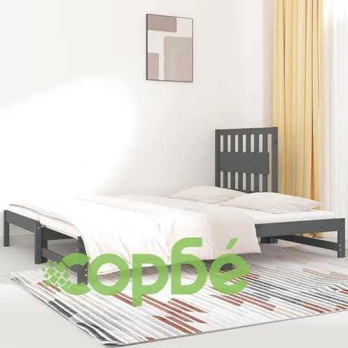 Разтегателно дневно легло сиво 2x(90x200) см борово дърво масив ➤ топ цена ➤ sorbe.bg