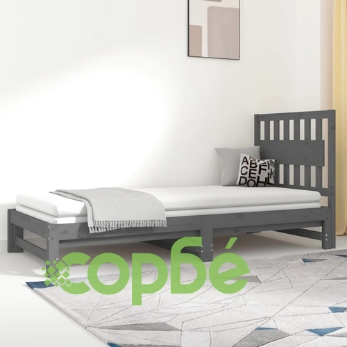 Разтегателно дневно легло сиво 2x(90x200) см борово дърво масив ➤ топ цена ➤ sorbe.bg