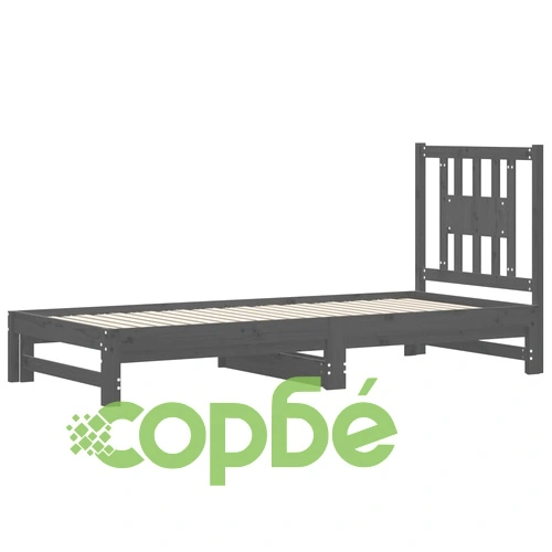 Разтегателно дневно легло сиво 2x(90x200) см борово дърво масив ➤ топ цена ➤ sorbe.bg