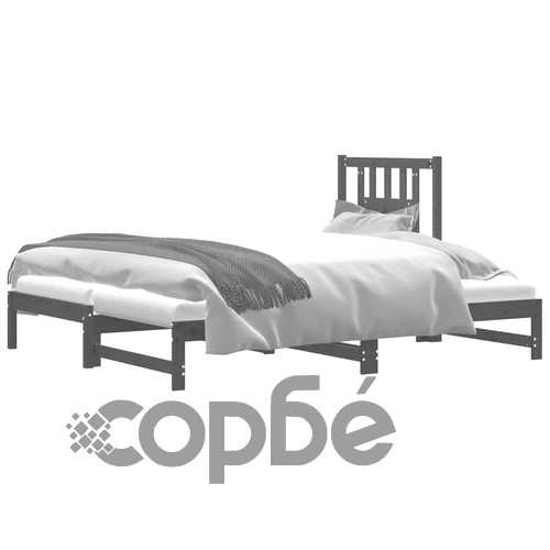 Разтегателно дневно легло сиво 2x(90x200) см борово дърво масив ➤ топ цена ➤ sorbe.bg