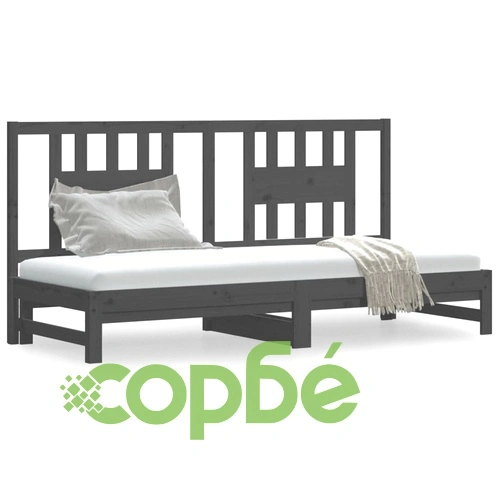 Разтегателно дневно легло, сиво, 2x(80x200) см, бор масив ➤ топ цена ➤ sorbe.bg