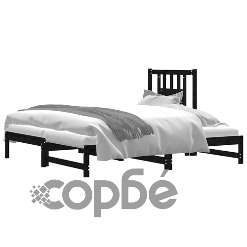 Разтегателно дневно легло, черно, 2x(90x190) см, бор масив ➤ топ цена ➤ sorbe.bg