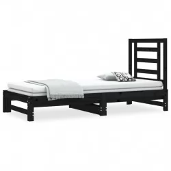 Разтегателно дневно легло, черно, 2x(90x190) см, бор масив