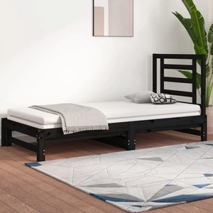 Разтегателно дневно легло, черно, 2x(90x190) см, бор масив