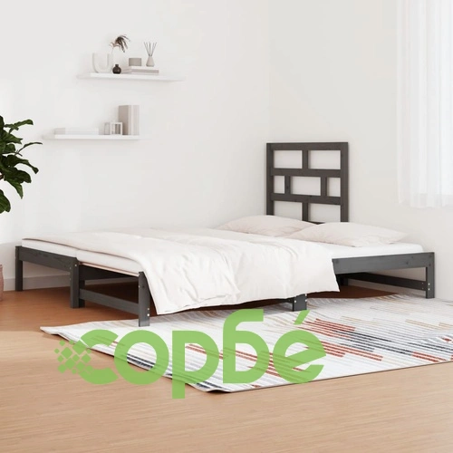 Разтегателно дневно легло сиво 2x(90x200) см борово дърво масив ➤ топ цена ➤ sorbe.bg