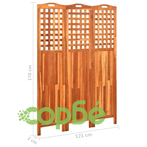 Параван за стая, 3 панела, 121x2x170 cм, акациево дърво масив ➤ топ цена ➤ sorbe.bg