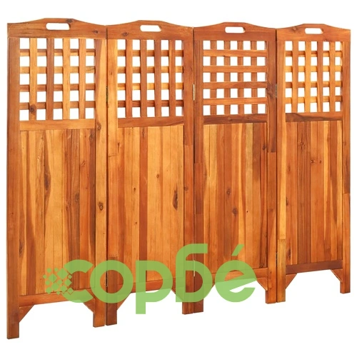 Параван за стая, 4 панела, 161x2x120 cм, акациево дърво масив ➤ топ цена ➤ sorbe.bg