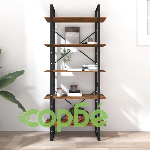 Библиотека на 5 нива, опушен дъб, 80x30x175 см, инженерно дърво ➤ топ цена ➤ sorbe.bg