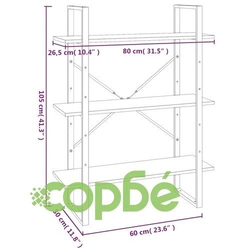 Библиотека на 5 нива, опушен дъб, 80x30x175 см, инженерно дърво ➤ топ цена ➤ sorbe.bg