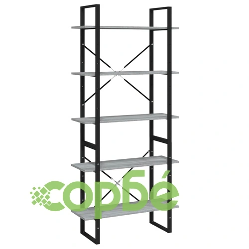 Библиотека на 5 нива, сив сонома, 80x30x175 см, инженерно дърво ➤ топ цена ➤ sorbe.bg