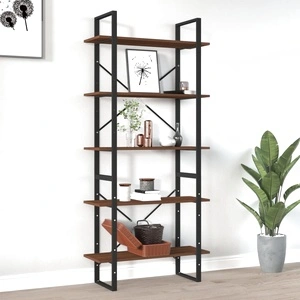 Библиотека на 5 нива, кафяв дъб, 80x30x175 см, инженерно дърво