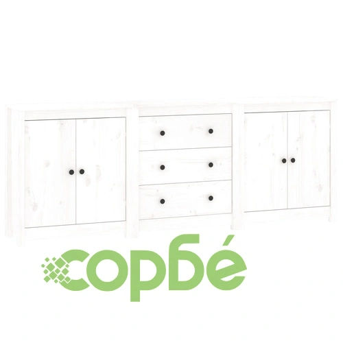 Сайдборд, бял, 210x35x80 см, бор масив ➤ топ цена ➤ sorbe.bg