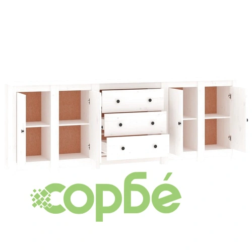 Сайдборд, бял, 230x35x80 см, бор масив ➤ топ цена ➤ sorbe.bg