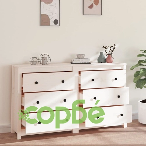 Сайдборд, бял, 140x35x80 см, бор масив ➤ топ цена ➤ sorbe.bg