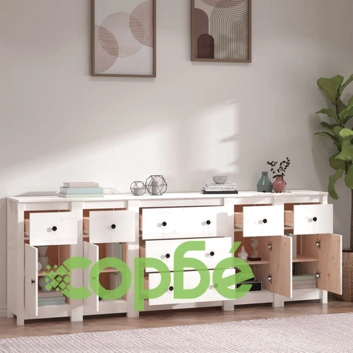 Сайдборд, бял, 230x35x80 см, бор масив ➤ топ цена ➤ sorbe.bg