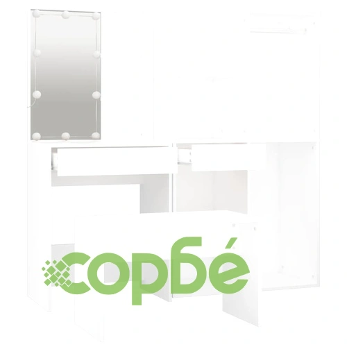 Комплект тоалетка с LED, бяла, инженерно дърво ➤ топ цена ➤ sorbe.bg