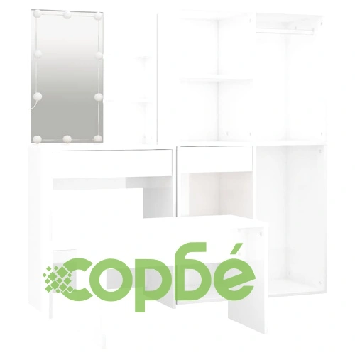 Комплект тоалетка с LED, бял гланц, инженерно дърво ➤ топ цена ➤ sorbe.bg