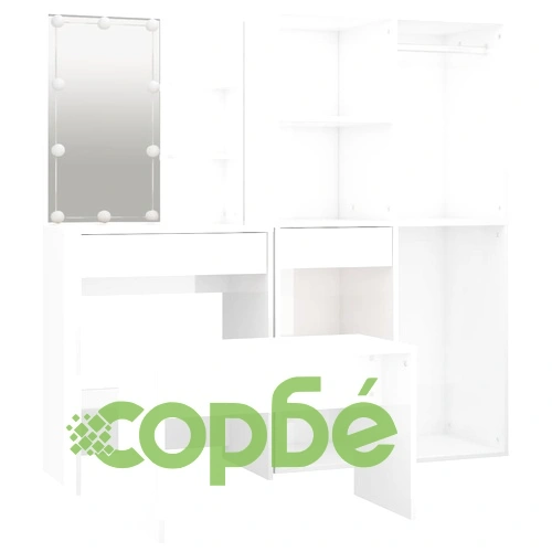 Комплект тоалетка с LED, бял гланц, инженерно дърво ➤ топ цена ➤ sorbe.bg