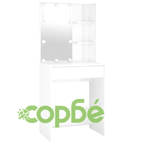 Комплект тоалетка с LED, бял гланц, инженерно дърво ➤ топ цена ➤ sorbe.bg