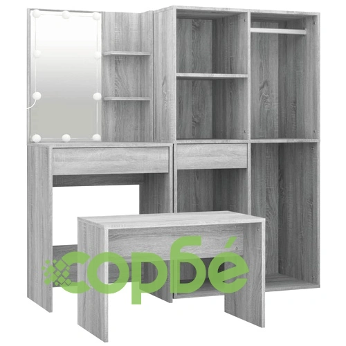 Комплект тоалетка с LED, сив сонома, инженерно дърво ➤ топ цена ➤ sorbe.bg