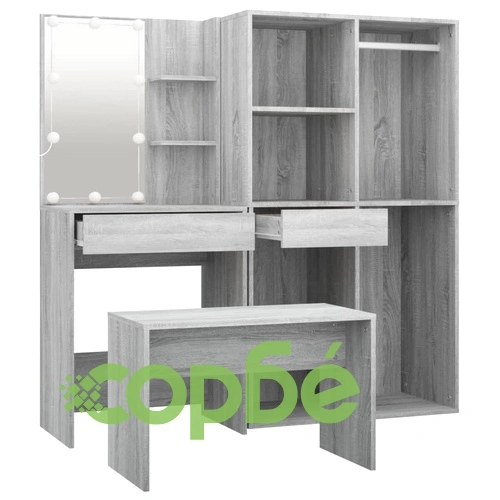 Комплект тоалетка с LED, сив сонома, инженерно дърво ➤ топ цена ➤ sorbe.bg