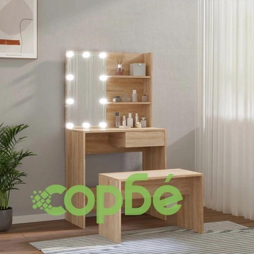 Комплект тоалетка с LED, сонома дъб, инженерно дърво ➤ топ цена ➤ sorbe.bg