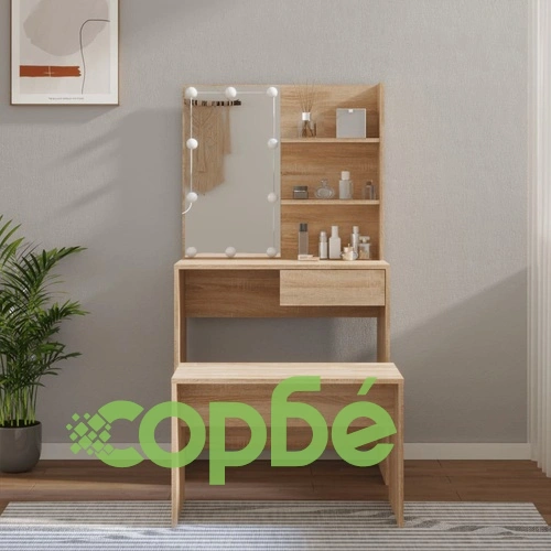 Комплект тоалетка с LED, сонома дъб, инженерно дърво ➤ топ цена ➤ sorbe.bg
