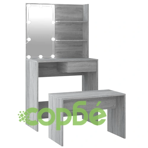 Комплект тоалетка с LED, сив сонома, инженерно дърво ➤ топ цена ➤ sorbe.bg