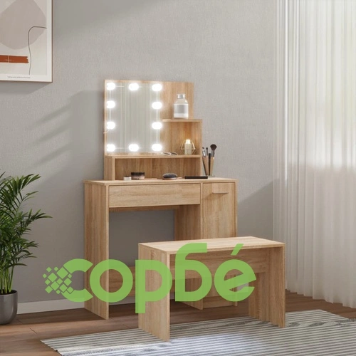 Комплект тоалетка с LED, сонома дъб, инженерно дърво ➤ топ цена ➤ sorbe.bg