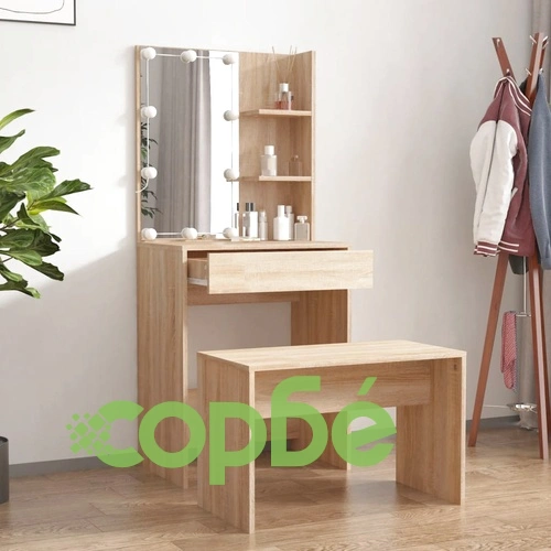 Комплект тоалетка с LED, сонома дъб, инженерно дърво ➤ топ цена ➤ sorbe.bg
