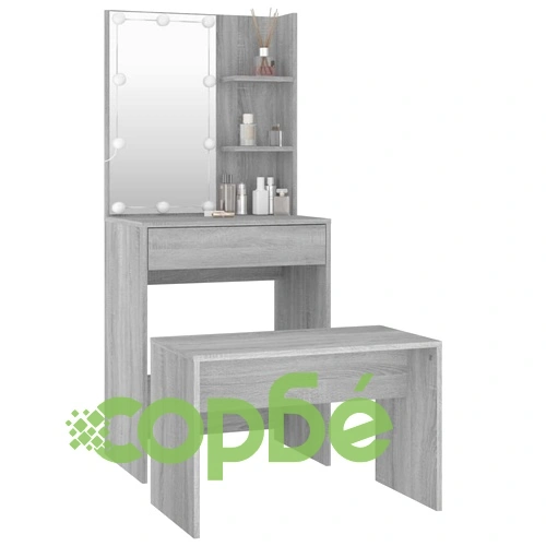 Комплект тоалетка с LED, сив сонома, инженерно дърво ➤ топ цена ➤ sorbe.bg