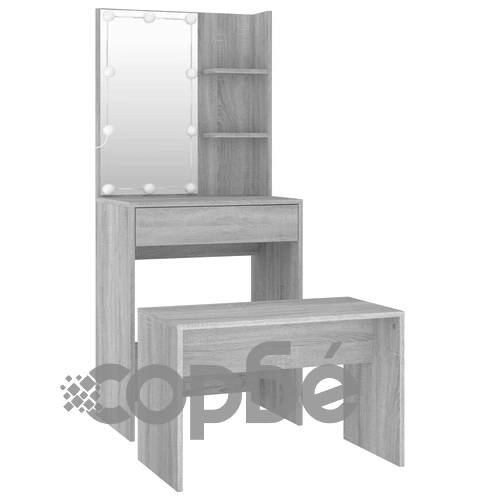 Комплект тоалетка с LED, сив сонома, инженерно дърво ➤ топ цена ➤ sorbe.bg