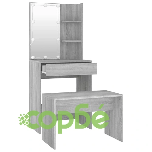 Комплект тоалетка с LED, сив сонома, инженерно дърво ➤ топ цена ➤ sorbe.bg