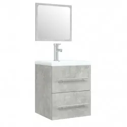 Шкаф за мивка с вградена мивка, бетонно сив, инженерно дърво