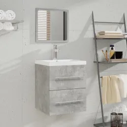 Шкаф за мивка с вградена мивка, бетонно сив, инженерно дърво