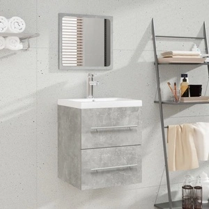 Шкаф за мивка с вградена мивка, бетонно сив, инженерно дърво