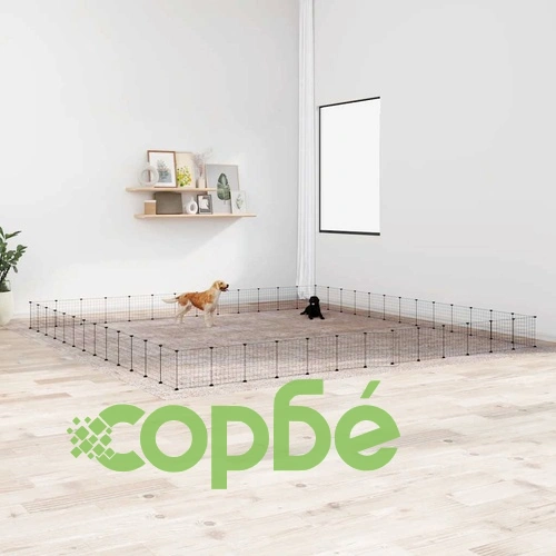 Клетка за животни с врата, 52 панела, черна, 35x35 см, стомана ➤ топ цена ➤ sorbe.bg